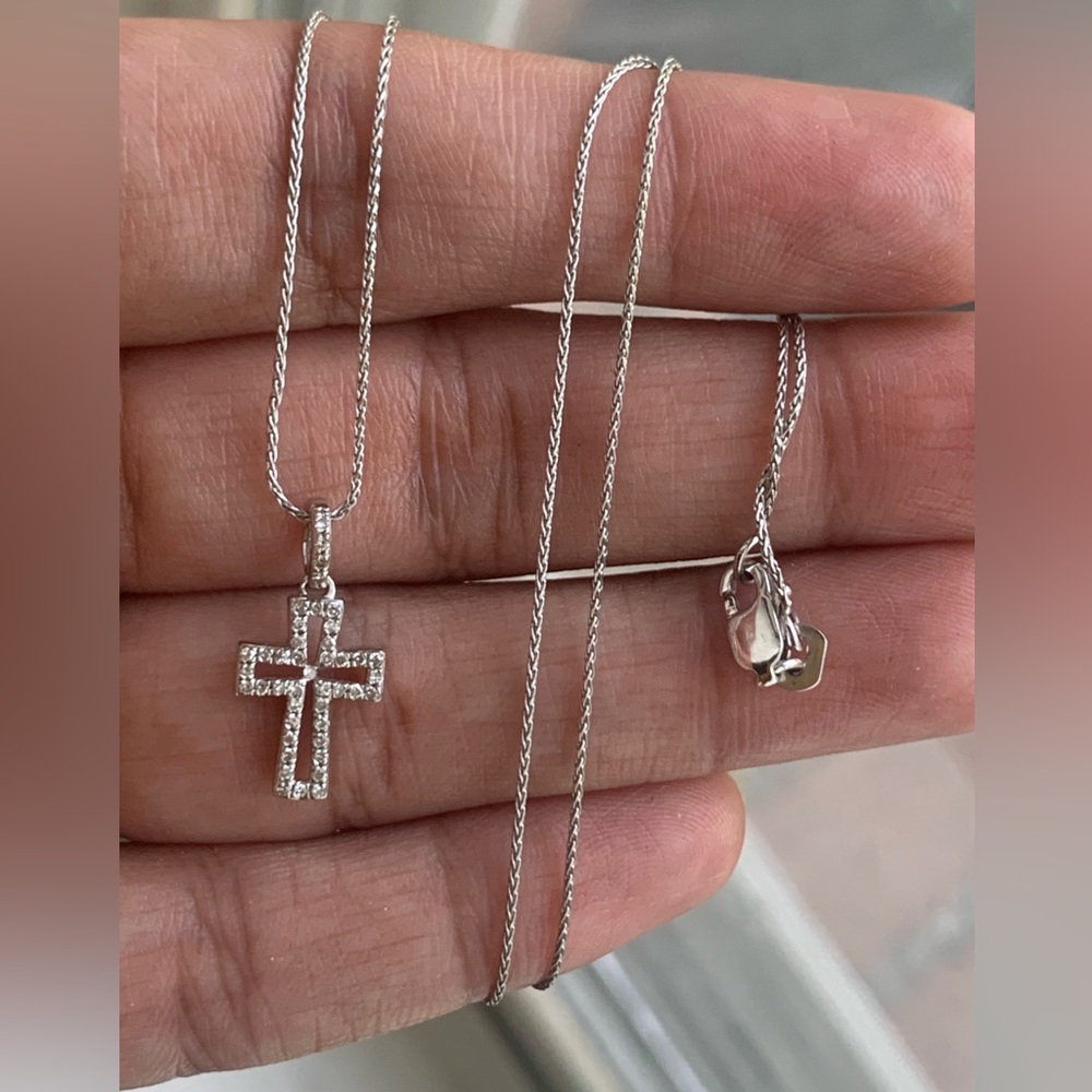 10k White Gold Diamond Cross with 18" Chain